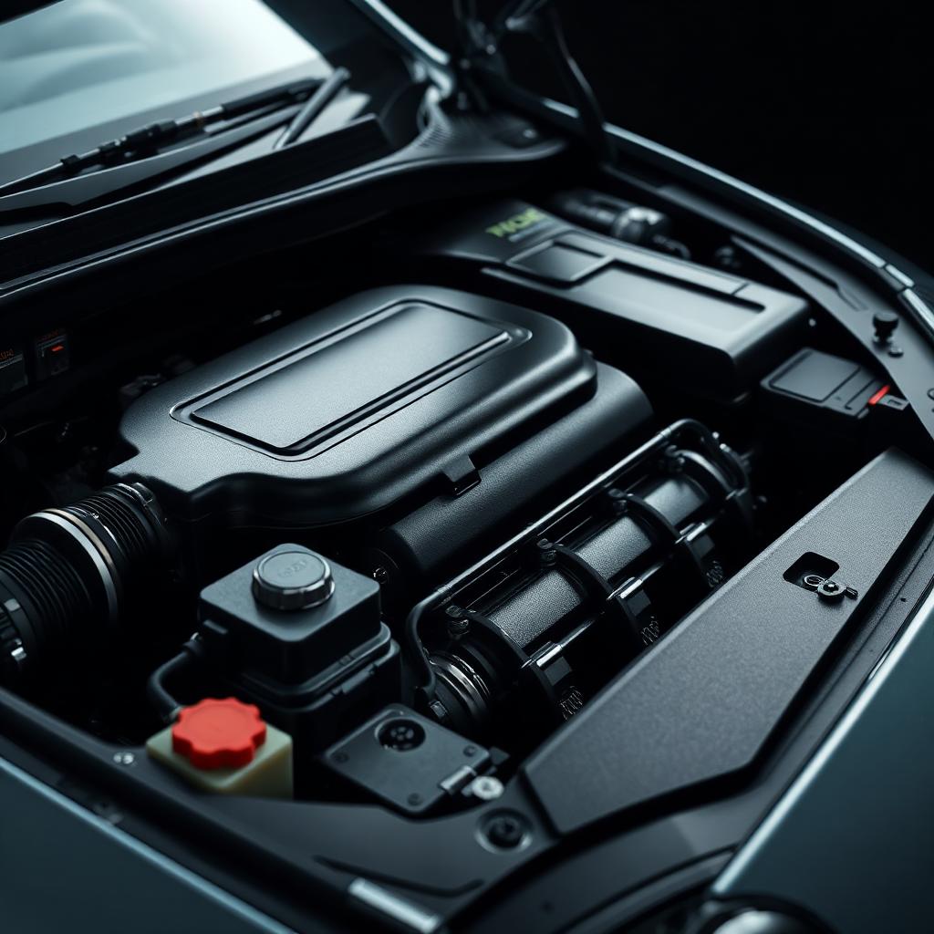 Clean, detailed engine bay with dressed covers and visible components